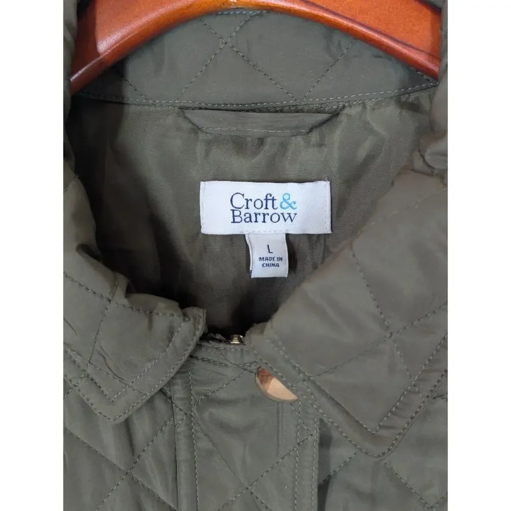 Croft & Barrow Women's Olive Green Quilted Coat Jacket Gold Snaps Size Large